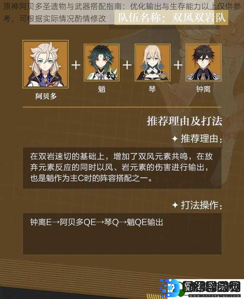 原神阿贝多圣遗物与武器搭配指南