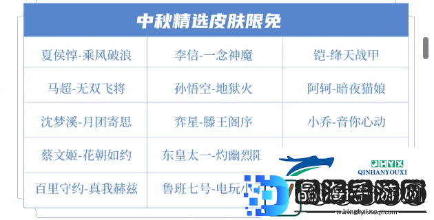 王者荣耀2024年中秋节限免皮肤有哪些